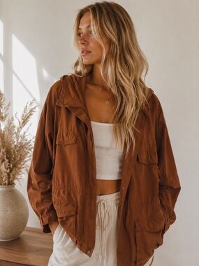 Ava & Viv Rust Hooded Utility Jacket